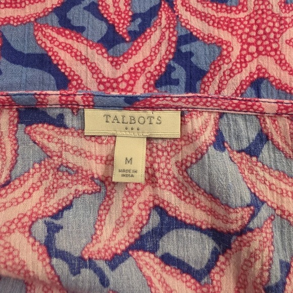 Talbots Starfish Print Tunic Top Pink Blue 3/4 Sleeve Summer Preppy Womens‎ M - Picture 3 of 5